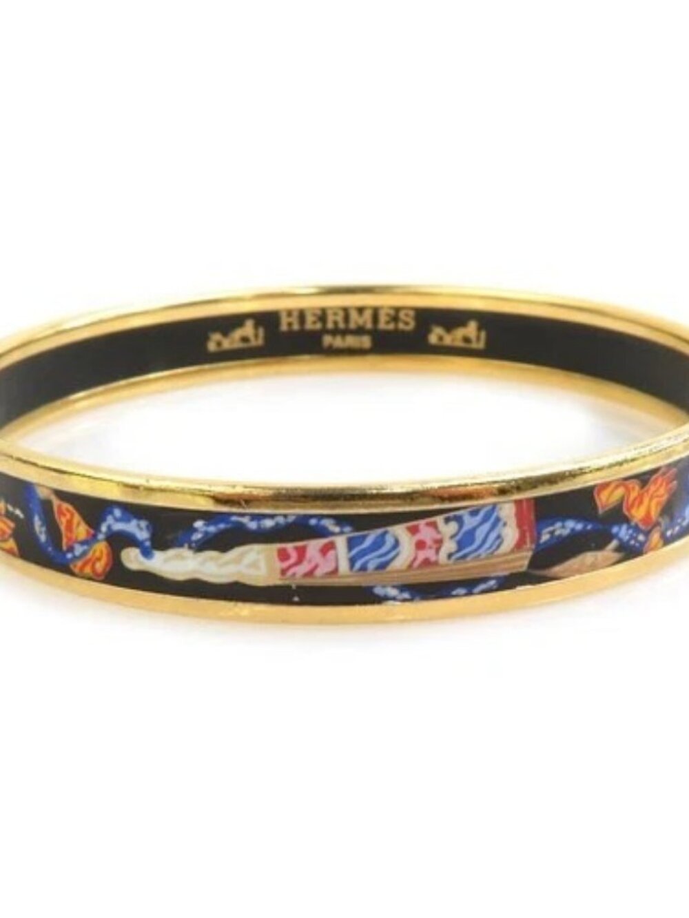 Auth HERMES Cloisonne Bangle Bracelet Gold/Black/Multicolor Metal/Enamel e61775a